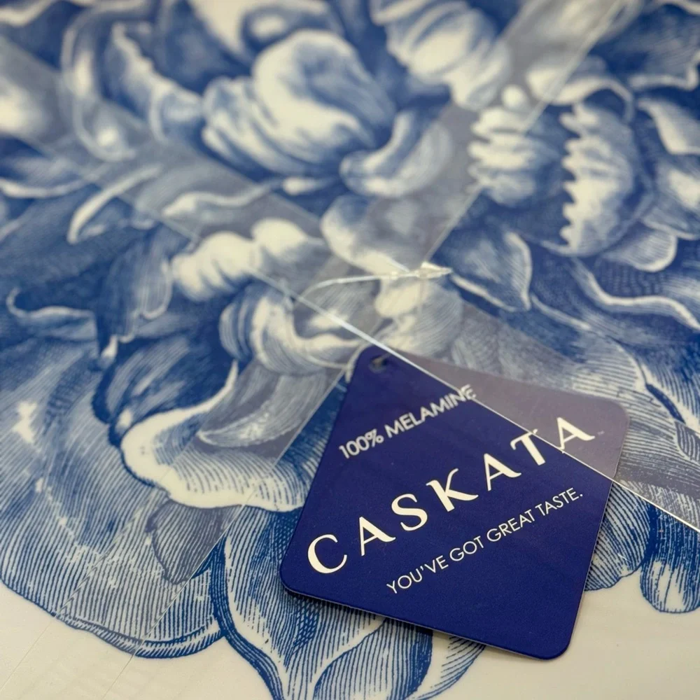 NWT Set of 4 Caskata Peony Blue Bloom Dinner Plates!